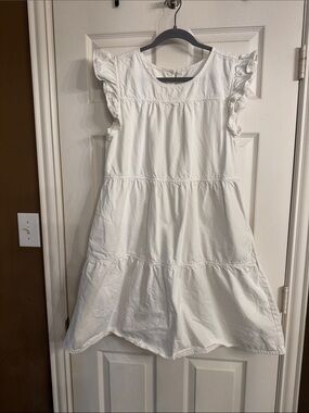 Womens White Tiered Ruffle Sleeve Dress